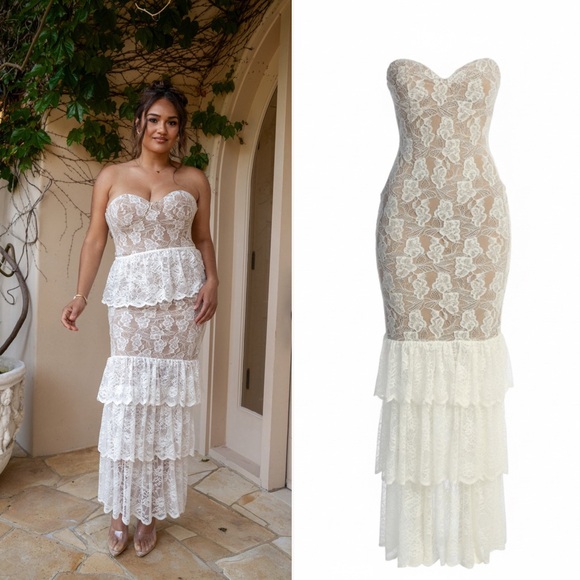 NWT | JLUXLABEL | Ivory Fairytale Ending Lace Maxi Dress | Sz S - Picture 1 of 11